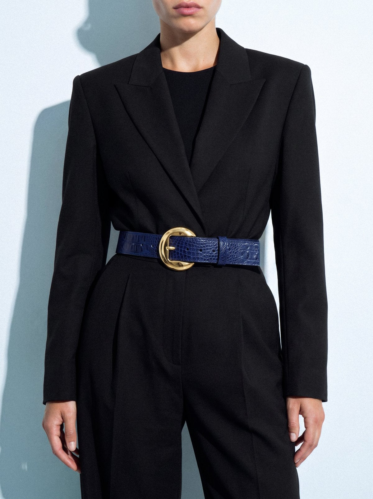 Belt CASSIS Blue Crocodile-Embossed Leather