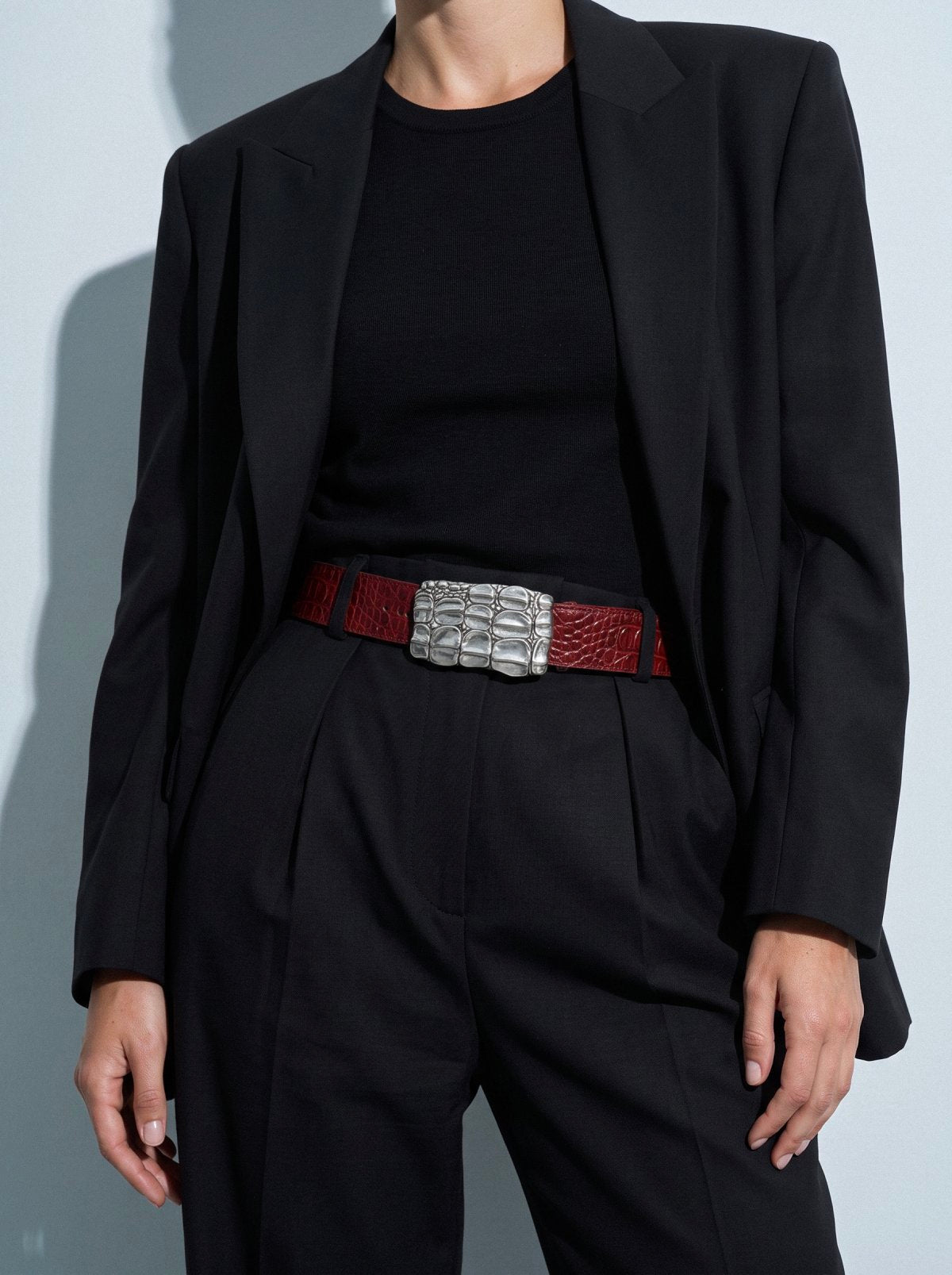 Belt KAIMAN Red Crocodile-Embossed Leather