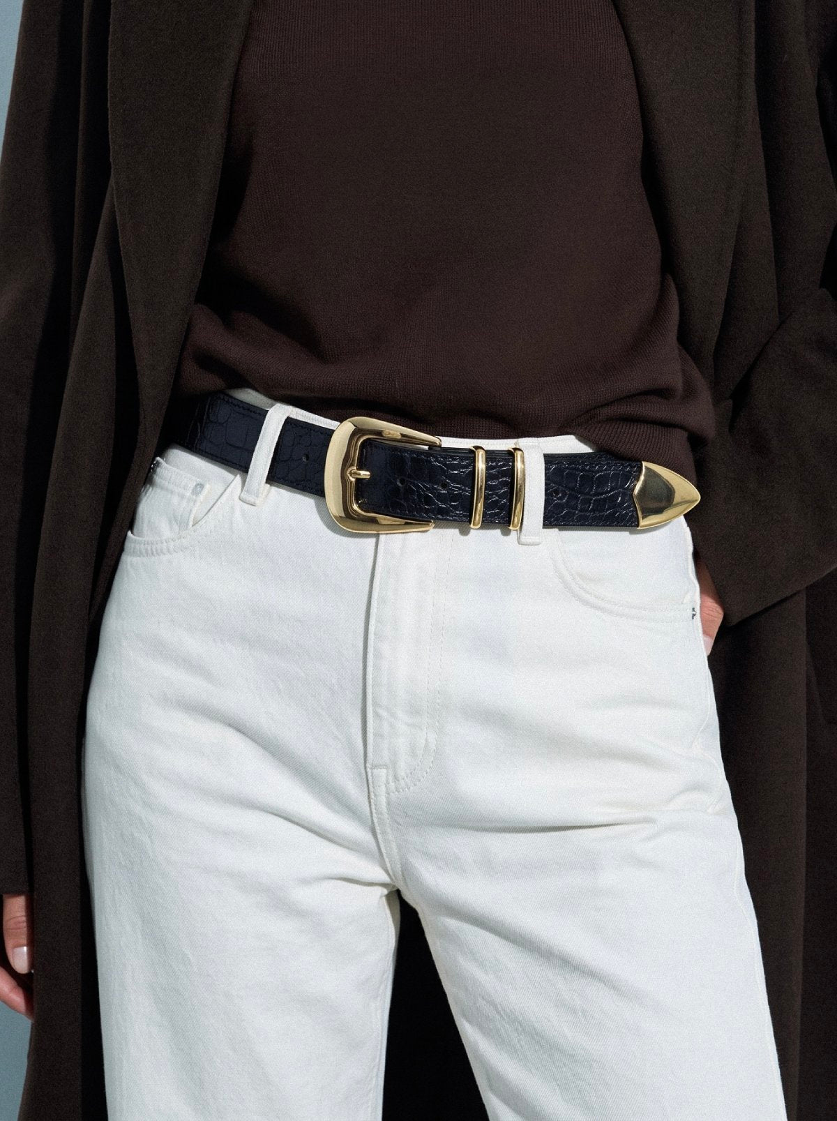Belt SABLER Black Crocodile-Embossed Leather