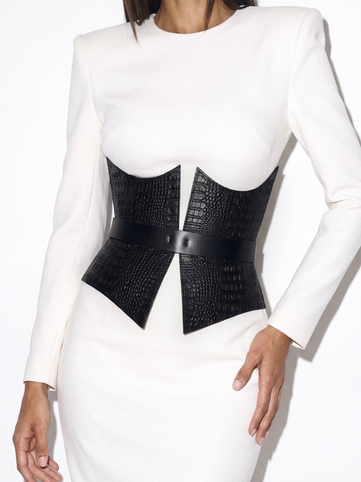 Corset NARCIS Black Crocodile-Embossed Leather