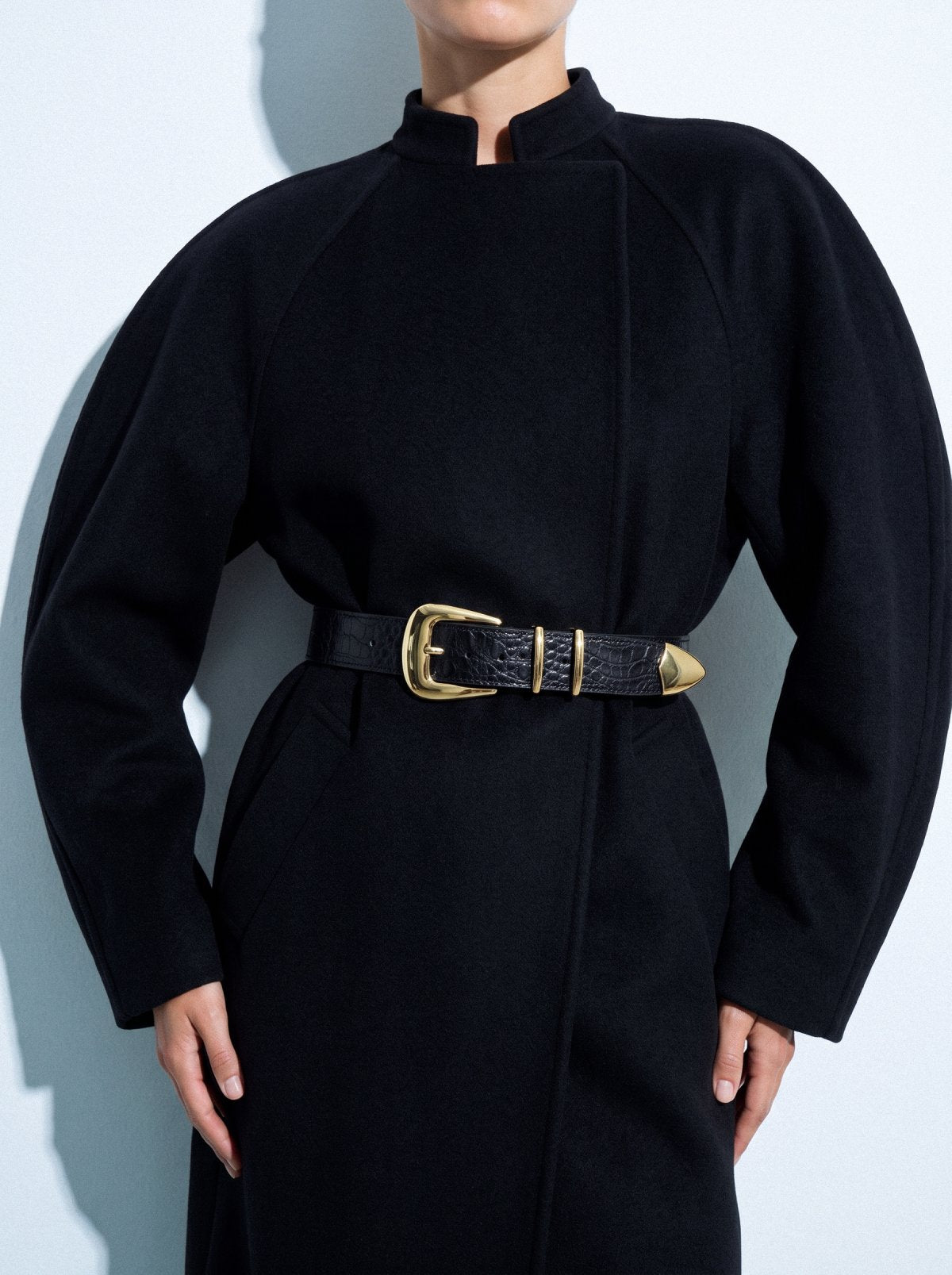 Belt SABLER Black Crocodile-Embossed Leather