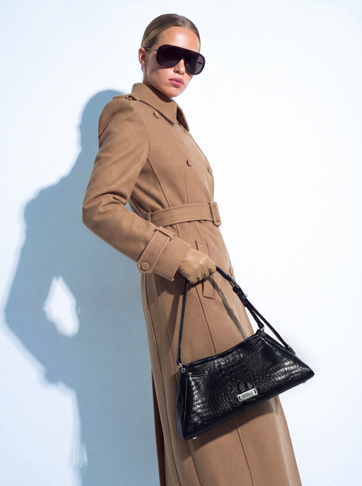 Bag FOLD Black Crocodile-Embossed Leather