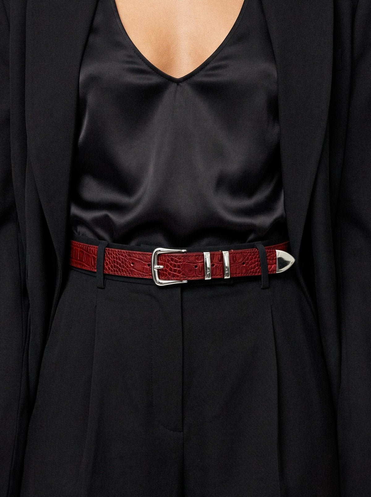 Belt KASIAR Red Crocodile-Embossed Leather