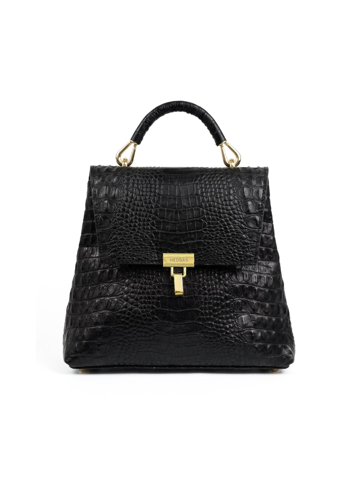 Bag ORA Black Crocodile-Embossed Leather