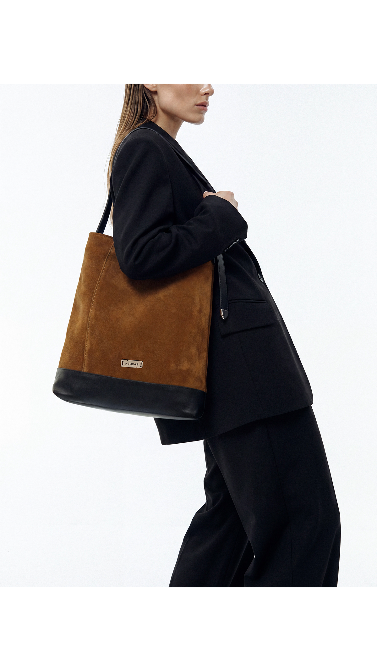 Bag AVIANA Caramel Suede with Black Natural Leather