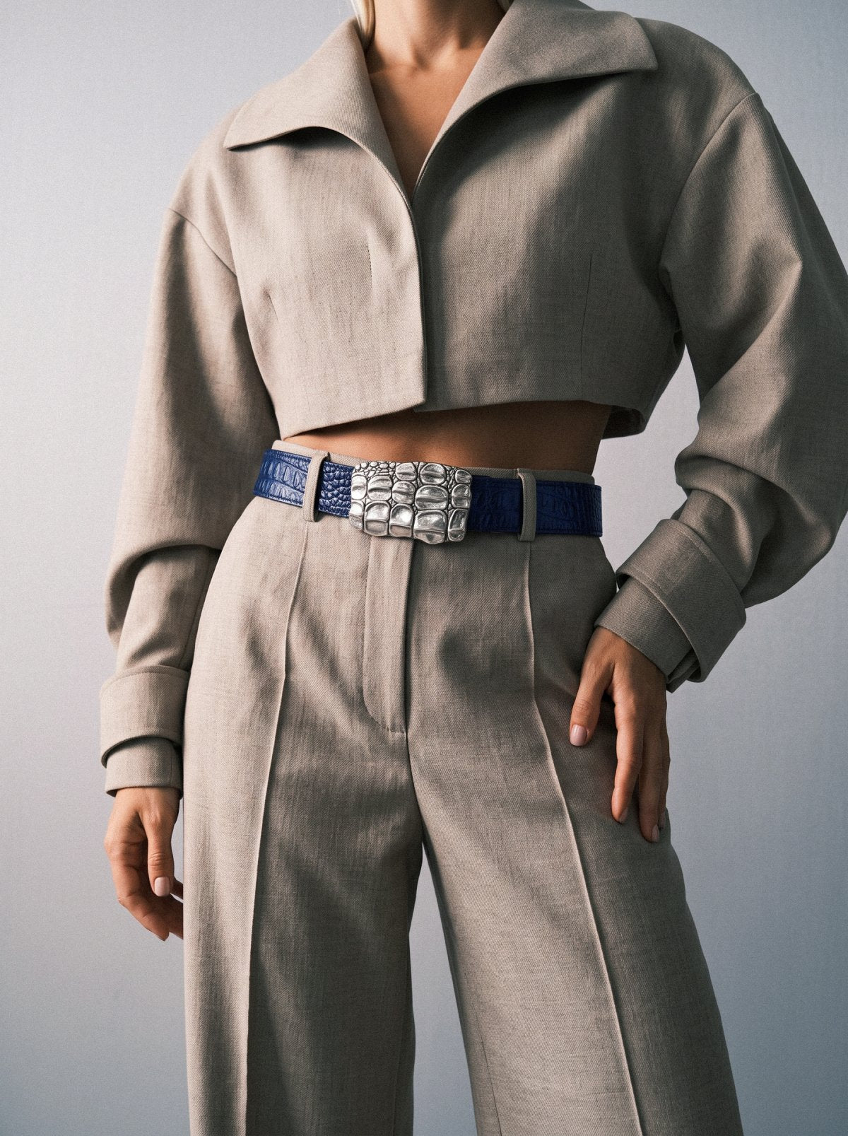 Belt KAIMAN Blue Crocodile-Embossed Leather