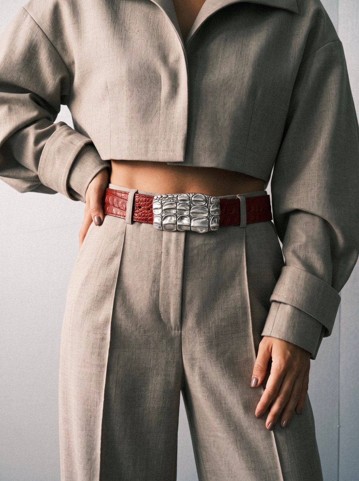Belt KAIMAN Red Crocodile-Embossed Leather