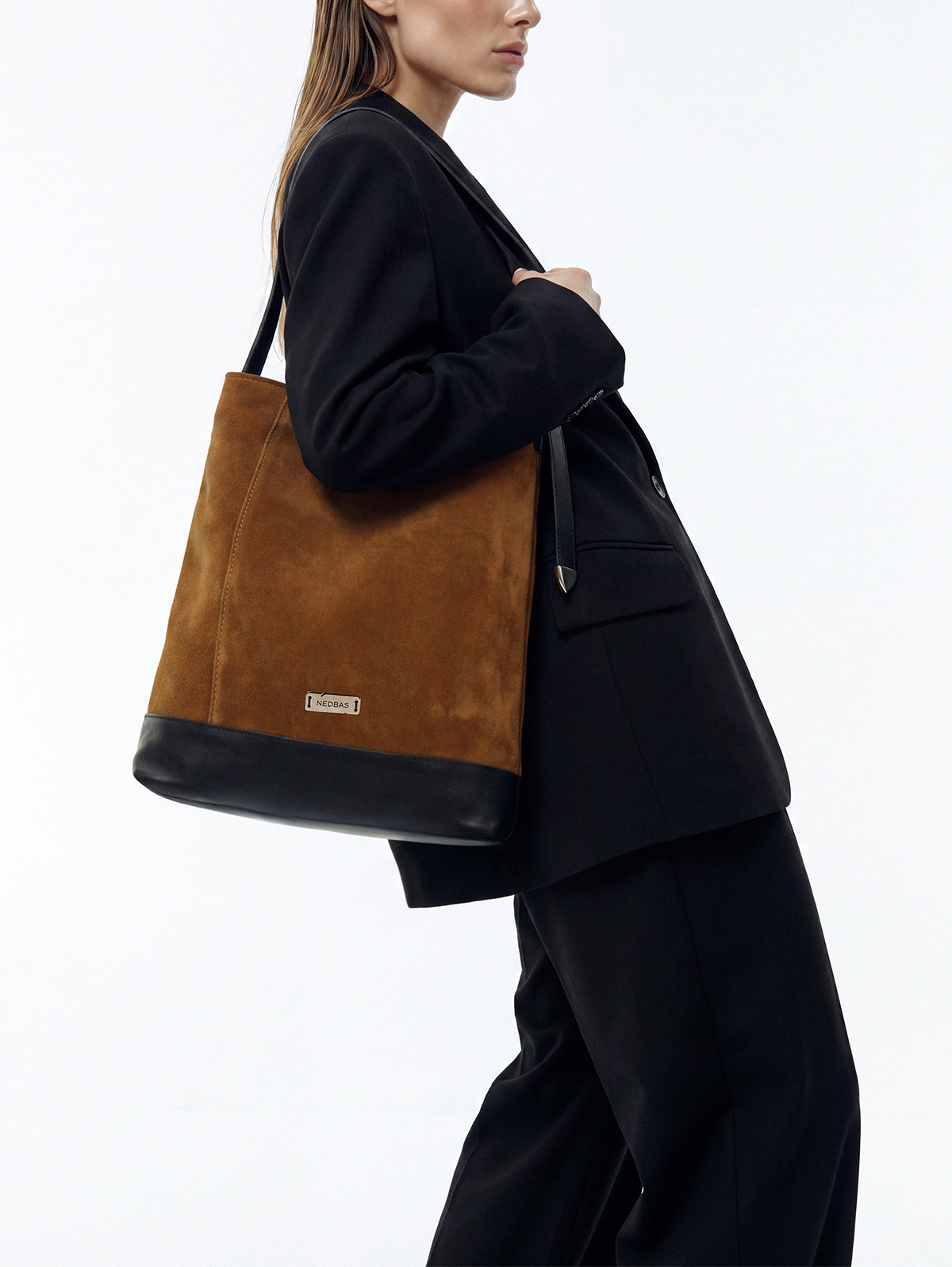 Bag AVIANA Caramel Suede with Black Natural Leather