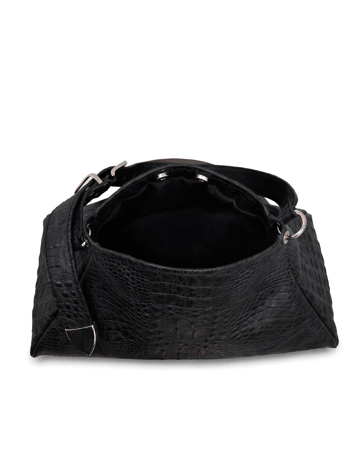 Bag FOLD Black Crocodile-Embossed Leather