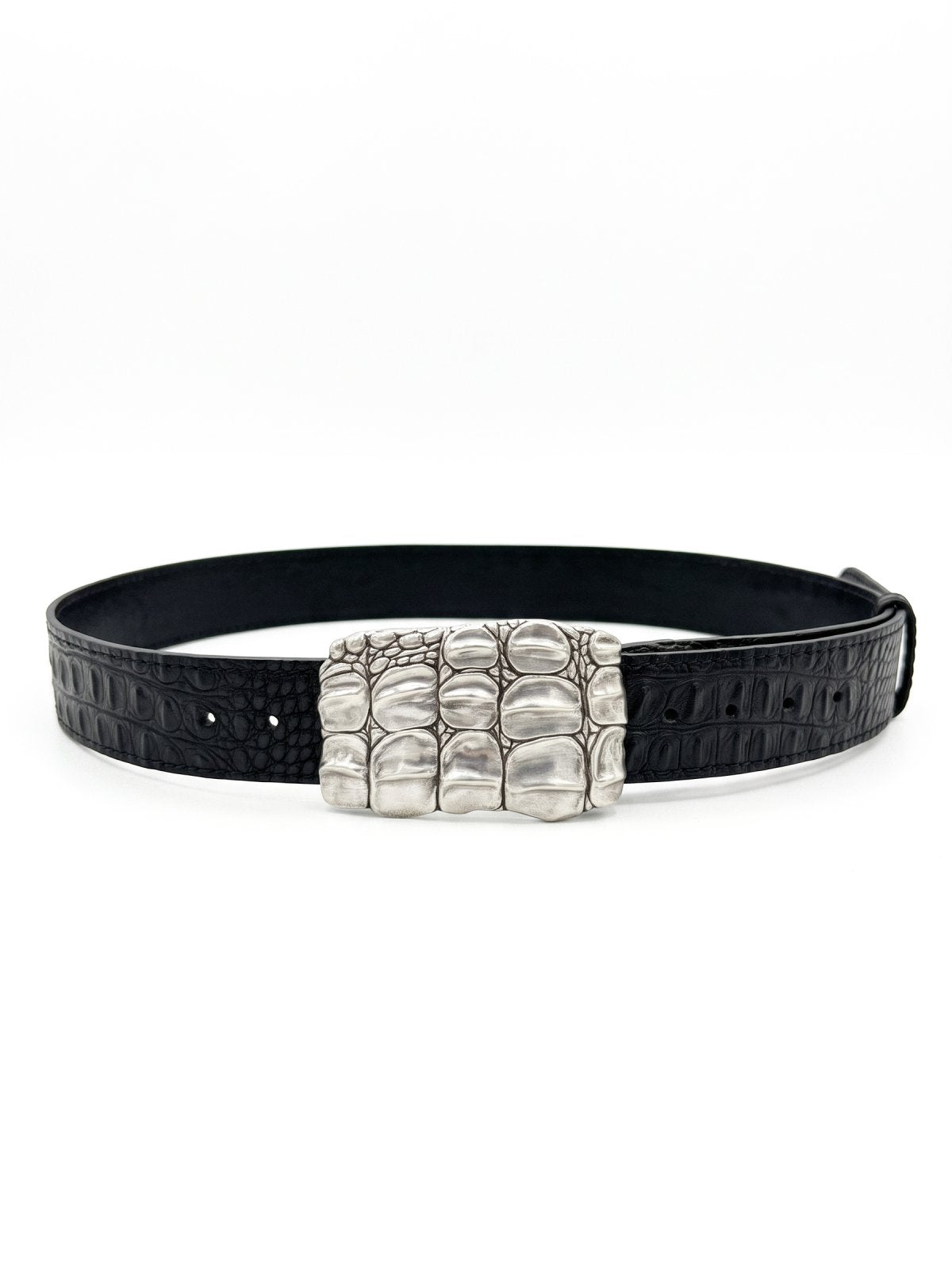 Belt KAIMAN Black Crocodile-Embossed Leather