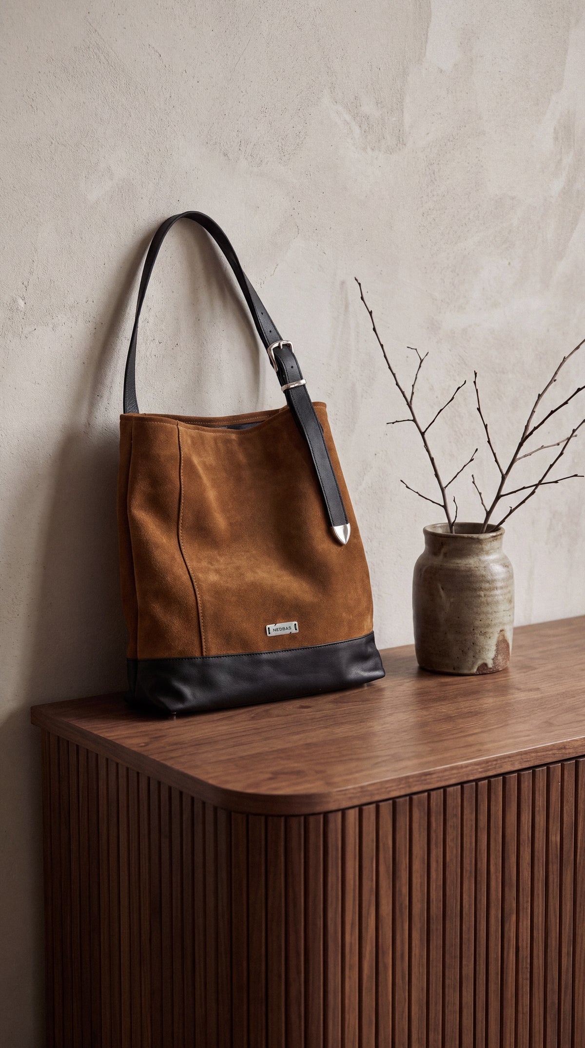 Bag AVIANA Caramel Suede with Black Natural Leather