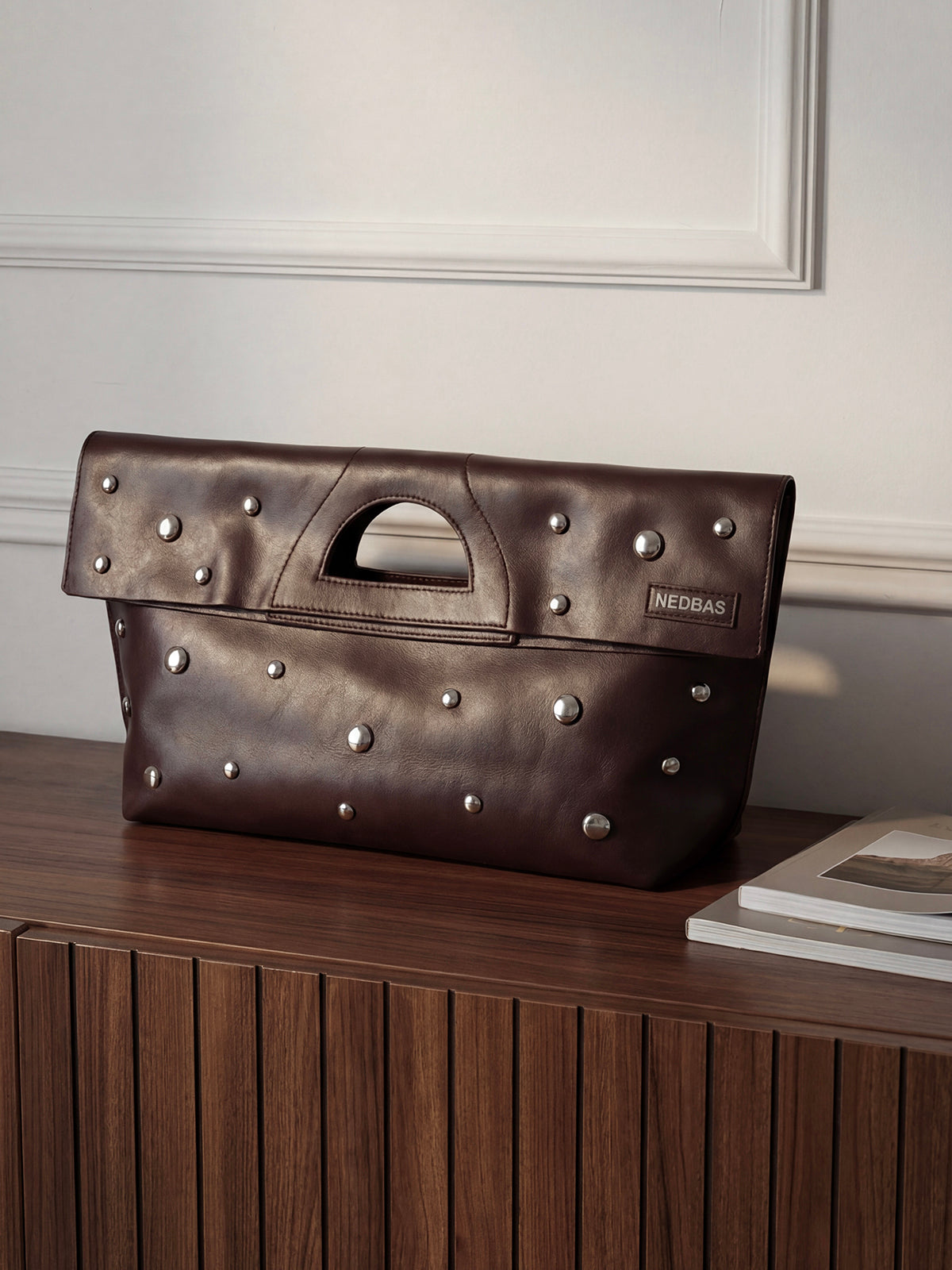 Bag Rignon Mini with Half-Sphere Metal Studs Chocolate