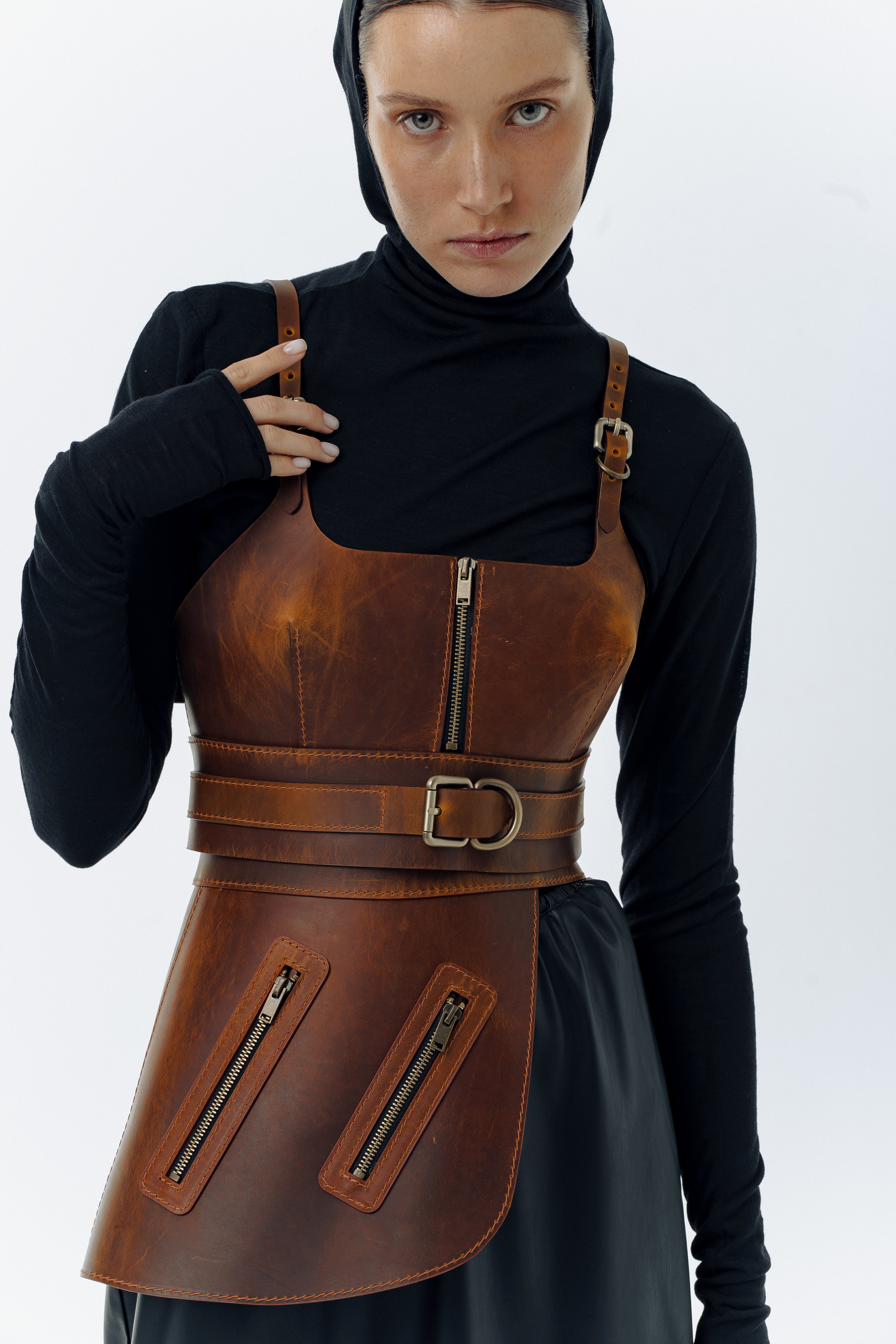 Corset and basque Alora Brown crazy horse